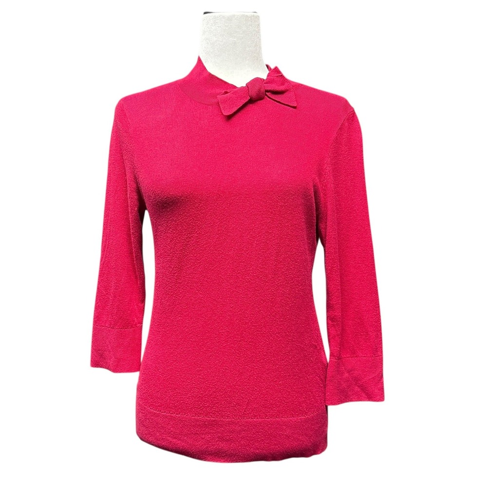 Kate Spade Pink Mock Neck Bow Sweater 3/4 Sleeve Cotton Cashmere Blend Medium